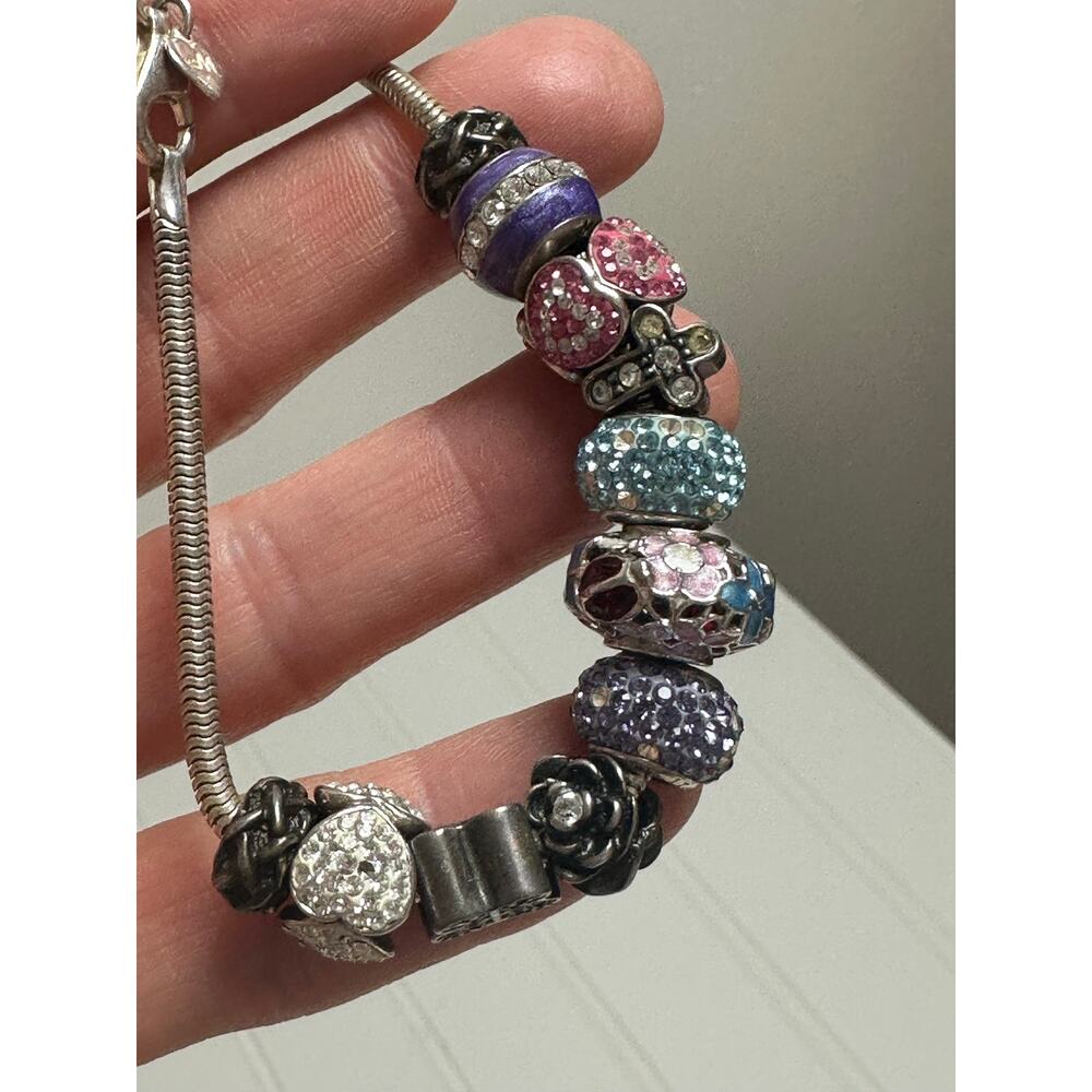 Vintage Michael Anthony 925 Sterling Silver 8” Charm Braclet Murano Glass Beads